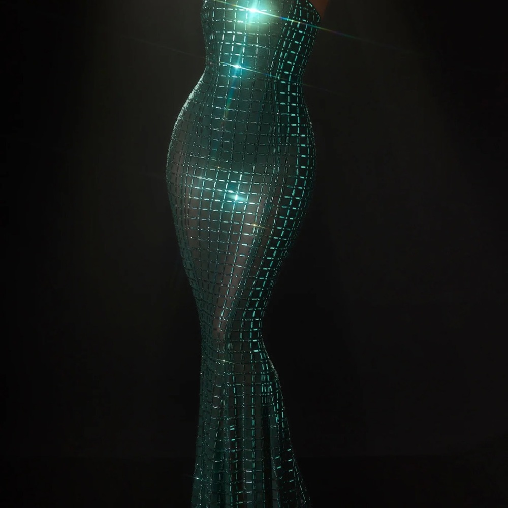 Oh Polly Strapless Green Sequin Dress